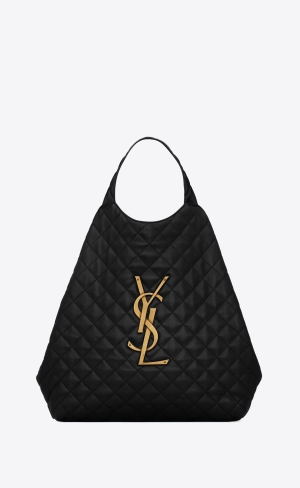 YSL Icare Maxi Shopping Bag In Prešívané Lambskin Čierne | 24639-AZYV