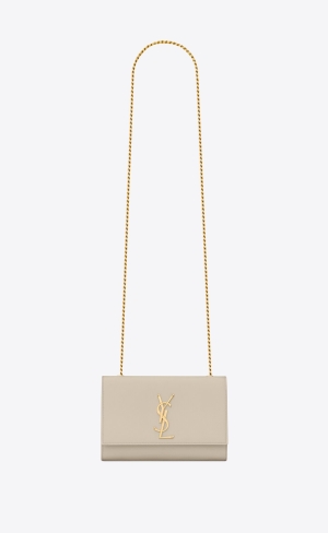 YSL Kate Small Chain Bag In Grain De Poudre Embossed Kozene Blanc Vintage | 04269-ISJT