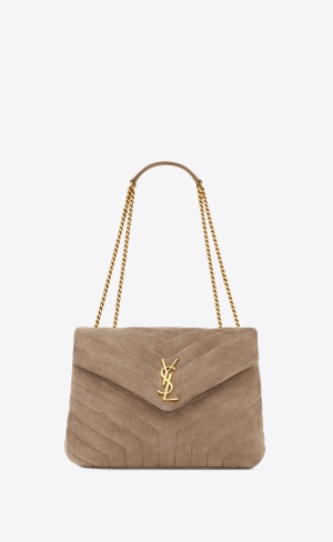 YSL Loulou Medium Chain Bag In "Y"-quilted Semisove Siva Hnede | 03769-RYSX