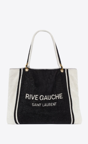 YSL Rive Gauche Towel Tote Bag In Terry Cloth Čierne Biele | 58146-WEPV