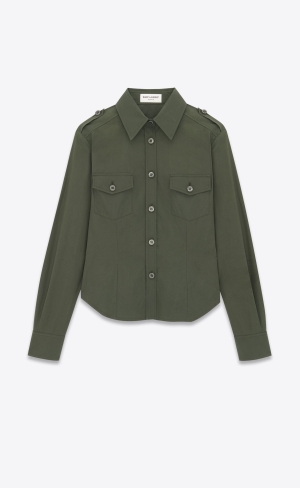 YSL Army Shirt In Bavlnene Poplin Hnedožltý | 06387-PSWD