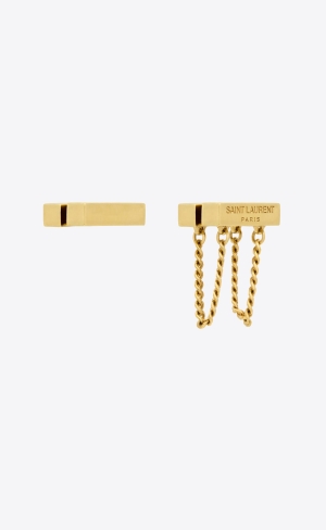 YSL Asymmetric Saint Laurent Earrings In Metal Zlate | 28914-DOJV