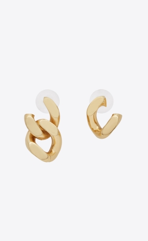 YSL Asymmetrical Curb Chain Earrings In Metal Zlate | 25379-UPET
