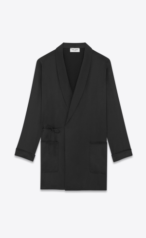 YSL Belted Jacket In Silk Satin Čierne | 43651-YWMB