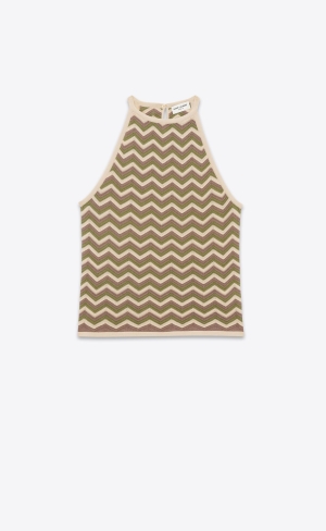 YSL Bez Rukavov Top In Chevron Knit Béžové | 32957-FVNE