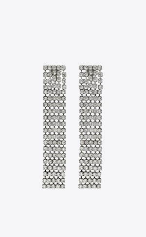 YSL Bulky Rhinestone Earrings In Metal Strieborne | 19537-AKCI