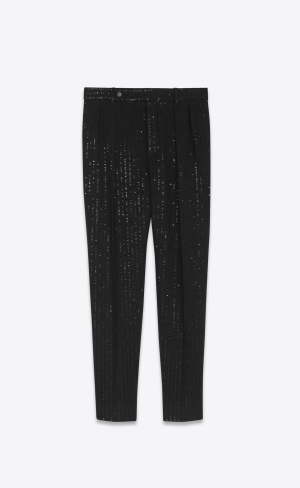YSL Carrot-fit Pants In Sequined Tweed Noir Brilliant | 64982-YRAZ