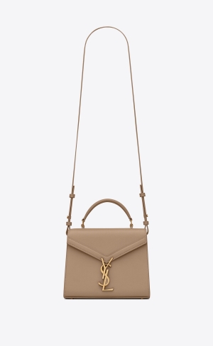 YSL Cassandra Mini In Grain De Poudre Embossed Kozene Hnede | 02584-IBLC