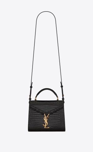 YSL Cassandra Mini Top Handle Bag In Crocodile-embossed Shiny Kozene Čierne | 26470-PYLT