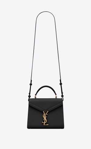 YSL Cassandra Mini Top Handle Bag In Grain De Poudre Embossed Kozene Čierne | 16420-XDIC