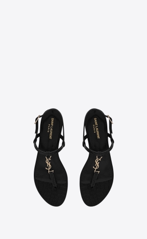 YSL Cassandra Sandals In Crocodile-embossed Kozene Čierne | 71928-TPFW