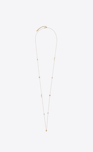 YSL Cassandre, Heart And Rhinestone Long Necklace In Metal Zlate | 61027-SNDT
