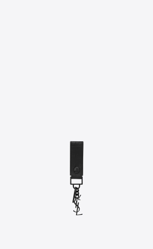 YSL Cassandre Key Ring In Crocodile-embossed Kozene Čierne | 81695-MBAJ