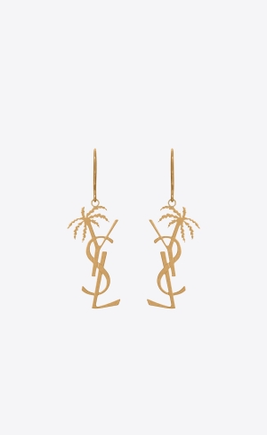 YSL Cassandre Palm Earrings In Metal Zlate | 74013-UZMI