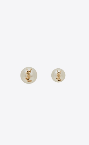 YSL Cassandre Pearl Earrings In Metal Zlate Krém | 97624-JZON