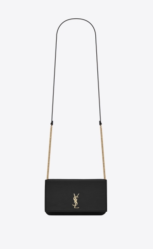 YSL Cassandre Phone Holder With Remienkove In Smooth Kozene Čierne | 62109-HGZX