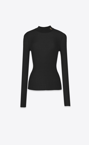 YSL Cassandre Rebrovaný Svetrove Saty In Silk Čierne | 62530-ZMUD