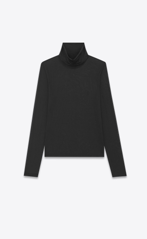 YSL Cassandre Turtleneck Top In Silk Jersey Čierne | 37450-GTWR