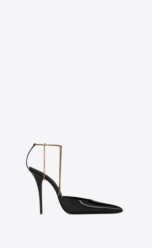 YSL Claw Slingback Pumps In Lakovane Kozene Noir | 03685-QDLX