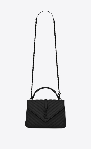 YSL College Medium Chain Bag In Prešívané Kozene Čierne | 13498-BHJI