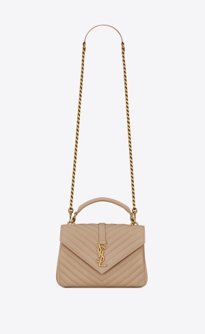 YSL College Medium Chain Bag In Prešívané Kozene Tmavo Béžové | 28690-UPLM
