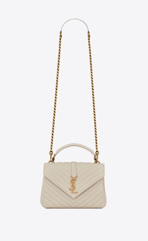 YSL College Medium Chain Bag In Prešívané Kozene Blanc Vintage | 53721-XNJD