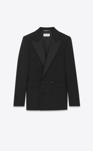 YSL Double-breasted Tuxedo Jacket In Grain De Poudre Čierne | 48293-YLRD
