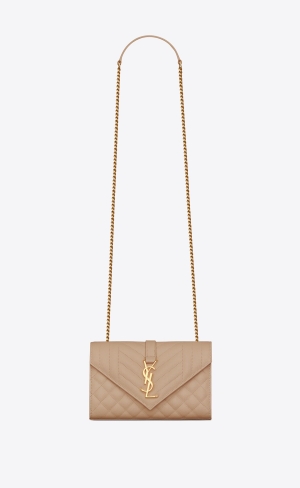 YSL Envelope Small Bag In Mix Matelassé Grain De Poudre Embossed Kozene Tmavo Béžové | 50983-AWCN