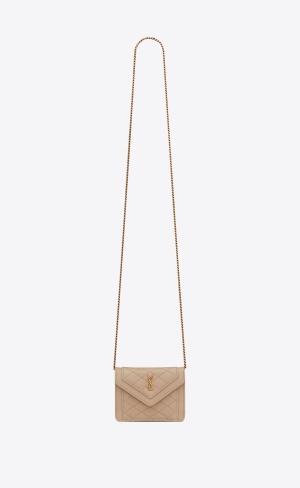 YSL Gaby Micro In Prešívané Lambskin Tmavo Béžové | 26398-OCLB
