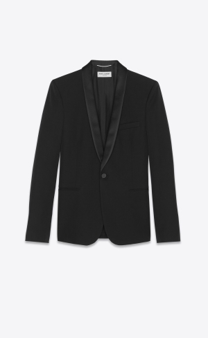YSL Jacket With Shawl Collar In Grain De Poudre Čierne | 25140-JONU