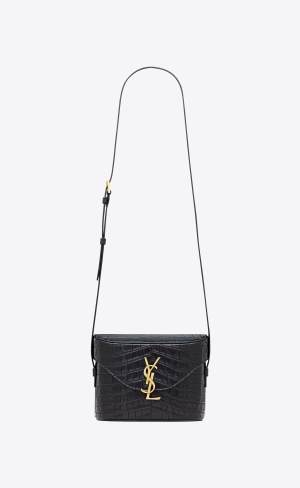 YSL June Box Bag In Crocodile-embossed Kozene Čierne | 47132-WSNA