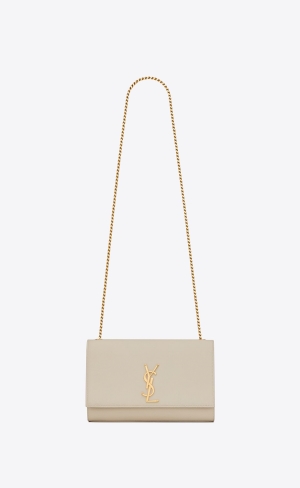 YSL Kate Medium Chain Bag In Grain De Poudre Embossed Kozene Blanc Vintage | 09851-GTBD