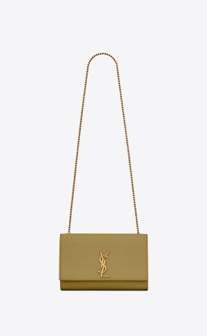 YSL Kate Medium Chain Bag In Grain De Poudre Embossed Kozene Zelene | 93605-DOEM