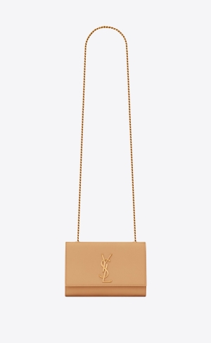 YSL Kate Small Chain Bag In Grain De Poudre Embossed Kozene Tmavo Hnede | 87209-JCRQ