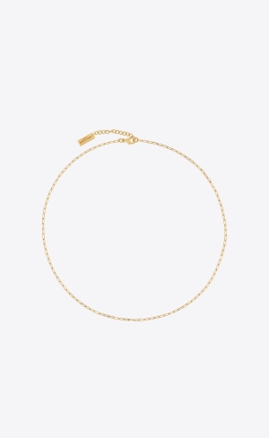 YSL Kratke Rectangular Chain Necklace In Metal Zlate | 67104-DBJH