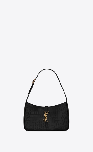 YSL Le 5 À 7 In Crocodile-embossed Shiny Kozene Noir | 90187-ZDEA
