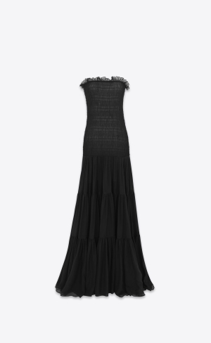 YSL Long Bustier Saty In Crepe Muslin Čierne | 76084-BHQL