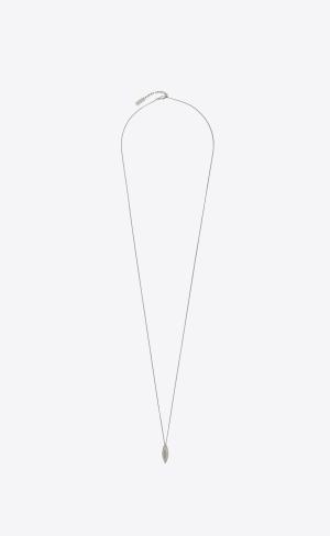 YSL Long Oval Charm Necklace In Metal Strieborne | 39160-YRIZ