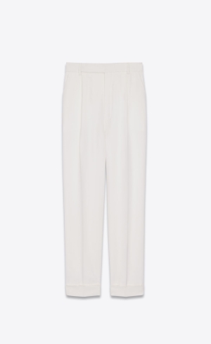 YSL Loose-fit Pants In Grain De Poudre Chalk | 08139-EAVI