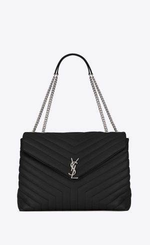 YSL Loulou Large Chain Bag In Prešívané "Y" Kozene Noir | 08792-EVKH