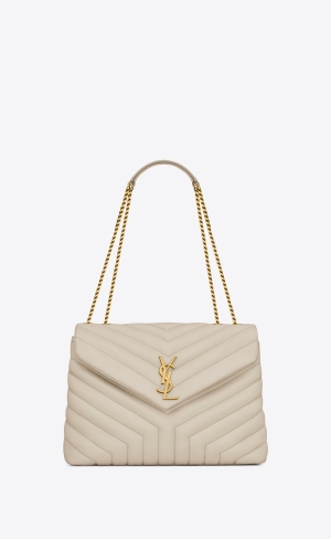 YSL Loulou Medium Chain Bag In Prešívané "Y" Kozene Blanc Vintage | 13964-IKPO