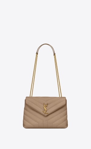 YSL Loulou Small Chain Bag In Prešívané "Y" Kozene Hnede | 12758-VEXH