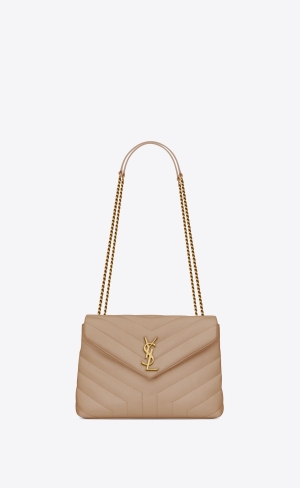 YSL Loulou Small Chain Bag In Prešívané "Y" Kozene Tmavo Béžové | 60849-WFLX