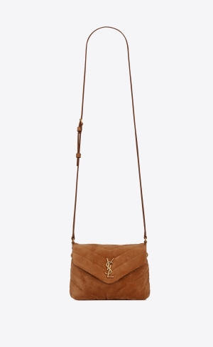 YSL Loulou Toy Remienkove Bag In "Y" Prešívané Semisove And Smooth Kozene Cinnamon | 83569-UCHG