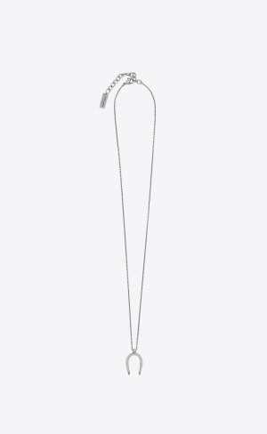 YSL Lucky Bone Charm Necklace In Metal Strieborne | 09836-AXLZ