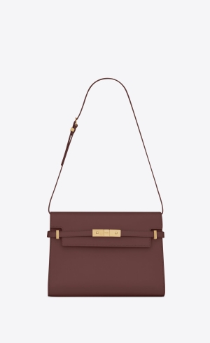 YSL Manhattan Shoulder Bag In Box Saint Laurent Kozene Tmavo Červené | 67810-KNFR