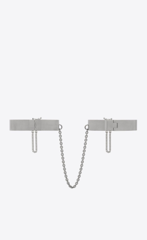 YSL Medium Double Handcuff Bracelets In Metal Palladium | 98143-OCBN