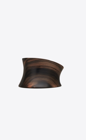 YSL Modernist Curved Cuff Bracelet In Wood Strieborne Tmavo Hnede | 05743-WHSK