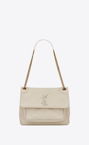 YSL Niki Medium Chain Bag In Lambskin Blanc Vintage | 05789-MBAN