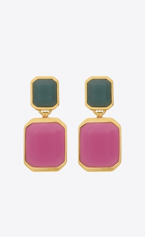YSL Octagon Earrings In Metal And Resin Zlate Modre Fuchsie | 13065-JYNO